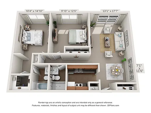 Floor plan 2 Bedroom, 2 Bath