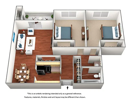 Floor plan 2 Bedroom 1 Bath - B1