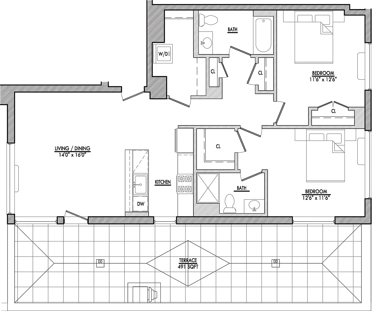 Floor plan B14 with Terrace