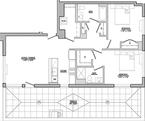Floor plan B14 with Terrace