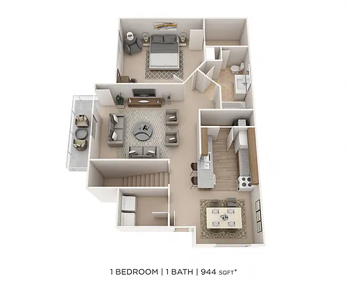 Floor plan One Bedroom- 944 sqft