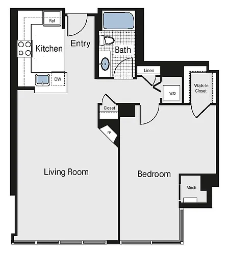 Floor plan 1 Bed/1 Bath - aa8