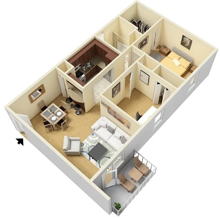 Floor plan 1 Bed + Study 1 Bathroom