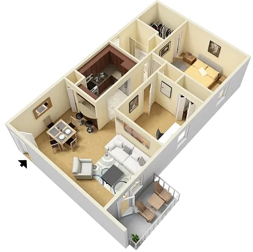 Floor plan 1 Bed + Study 1 Bathroom