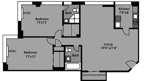 Floor plan 2 Bed / 2 Bath - B2B