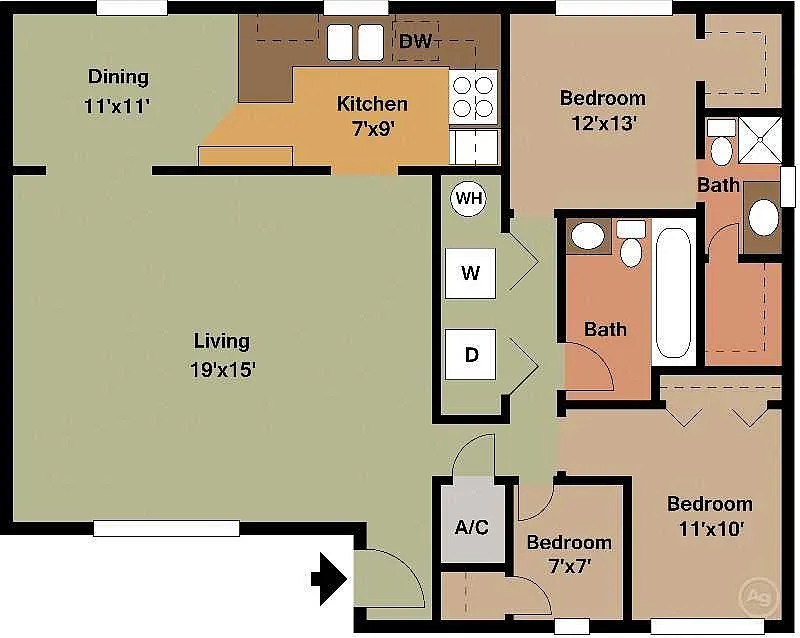 Floor plan 3 bedroom 2 Bath Large