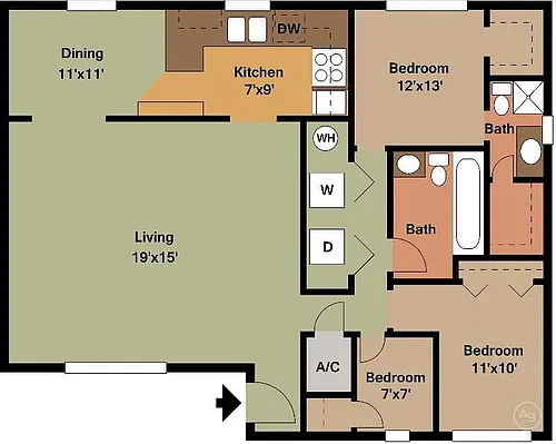 Floor plan 3 bedroom 2 Bath Large