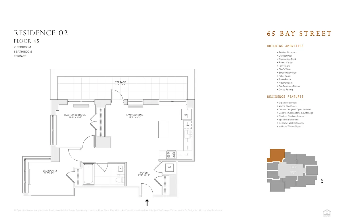 Floor plan 2 BR 1 BA Res 02 & 08: FL 45