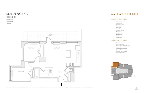 Floor plan 2 BR 1 BA Res 02 & 08: FL 45