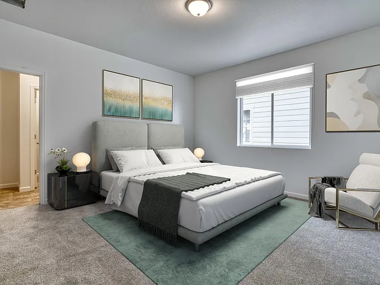 Primary bedroom staged