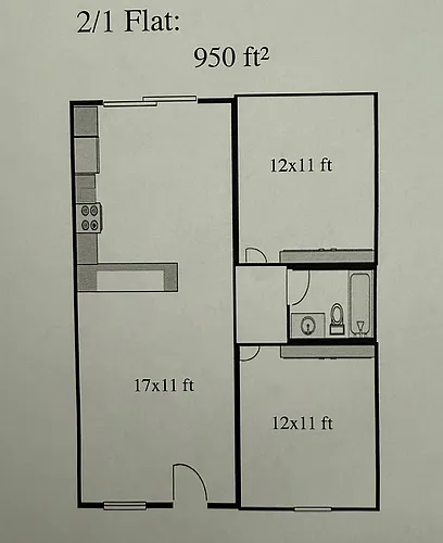 Floor plan 2 bedroom 1 Bath Flat