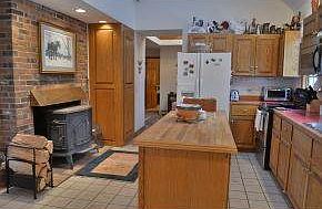 kitchen with wood stove