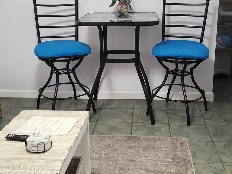 comfortable bistro table and chairs