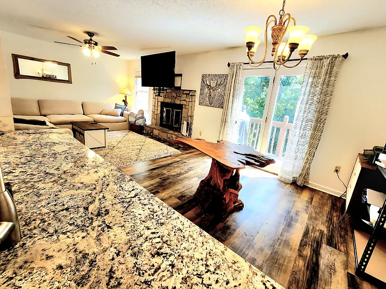 looking from kitchen to living room- open concept