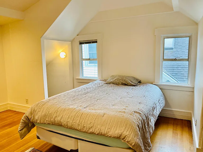 bedroom with small storage to the left and south facing windows