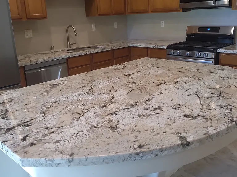 kitchen Island seats 4 easily Custom cut Granite solid piece matching all countertops