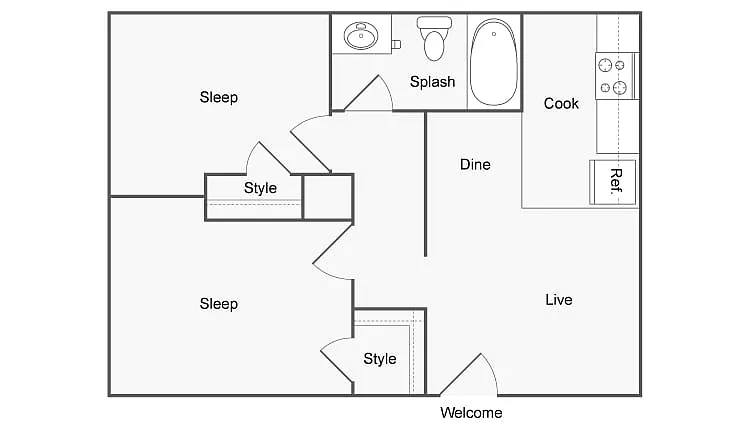 Floor plan 2 BR x 1 BA