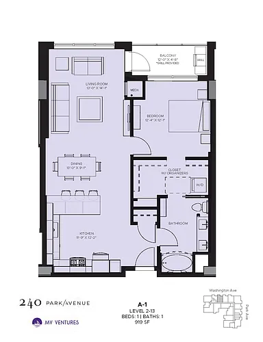 Floor plan $1.84/sq.ft. - One Bedroom A-1