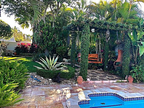 Backyard, trellis, pool