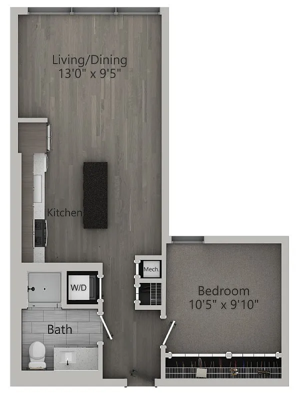 Floor plan A1 | 1 Bedroom | 609 SF