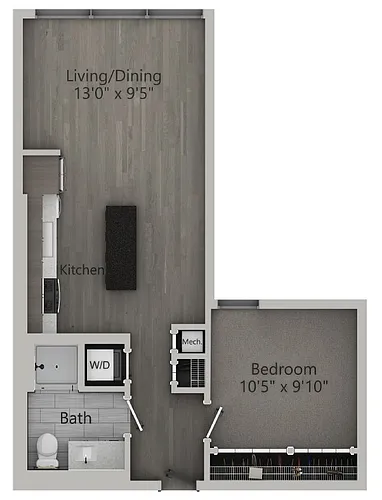 Floor plan A1 | 1 Bedroom | 609 SF