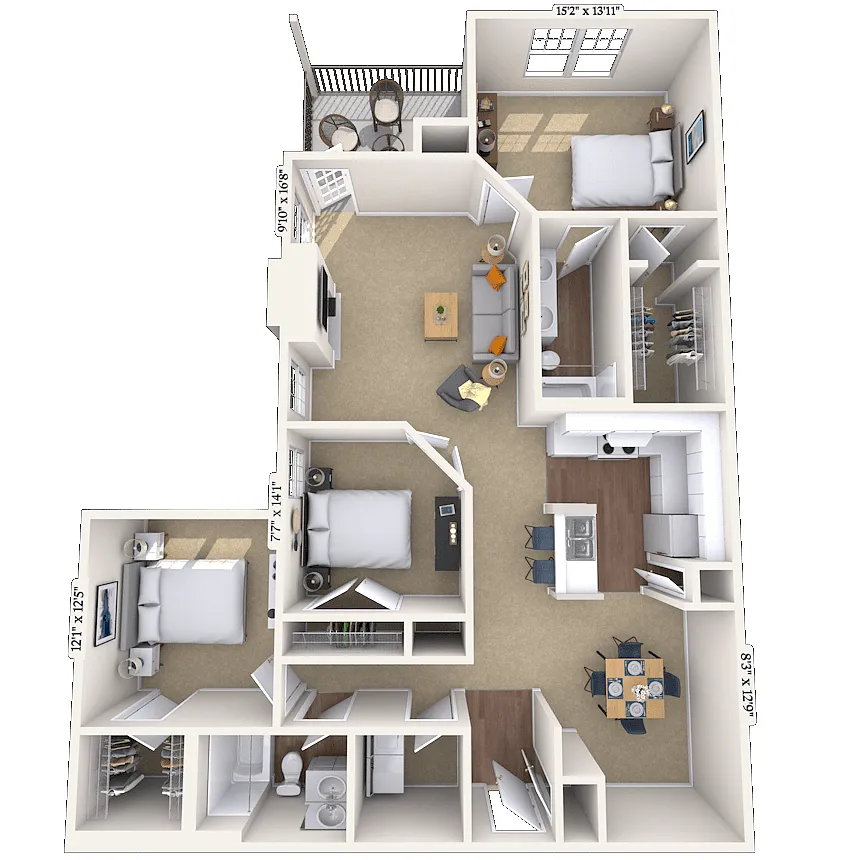 Floor plan Traditional 3x2 1444-1544 SF