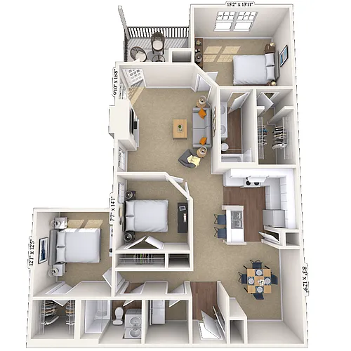 Floor plan Traditional 3x2 1444-1544 SF