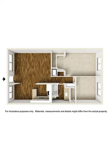 Floor plan Plan B - 2 Bedrooms, 1 Bathroom