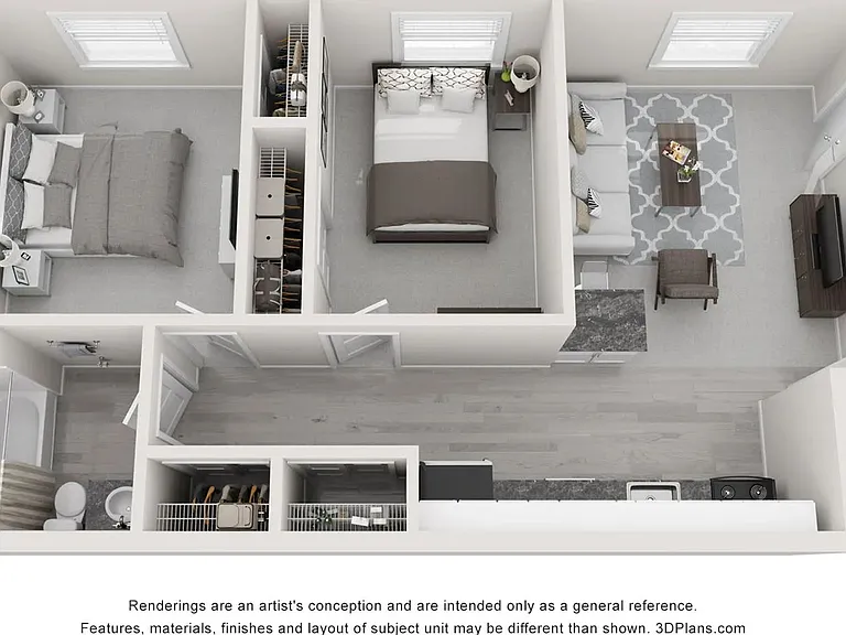 A photo of our 2x1 floor plan, The Collegiate.