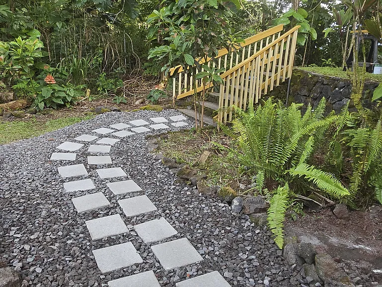 Path to stairs leading to the studio apartment.
