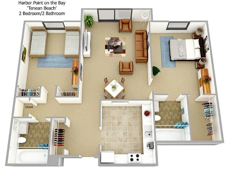 Floor plan 2 Bedroom 2 Bathroom Mingle
