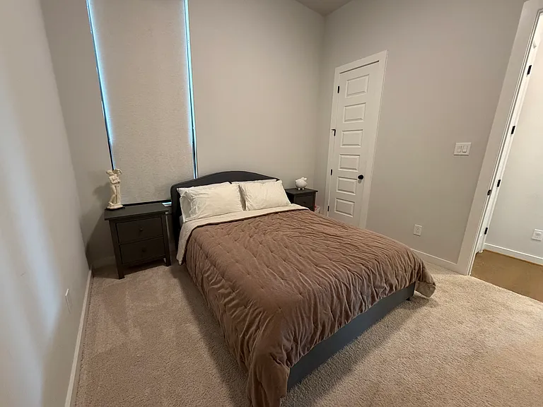 Bedroom 2 with closet and roller shades.