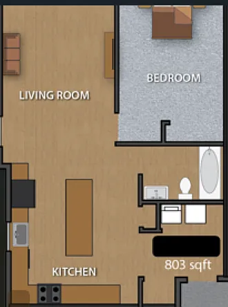 Floor plan 1Bed- Corner Unit