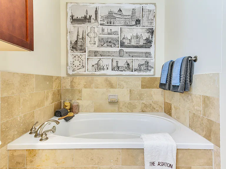 Spa-inspired soaking tub in spacious luxury bathrooms