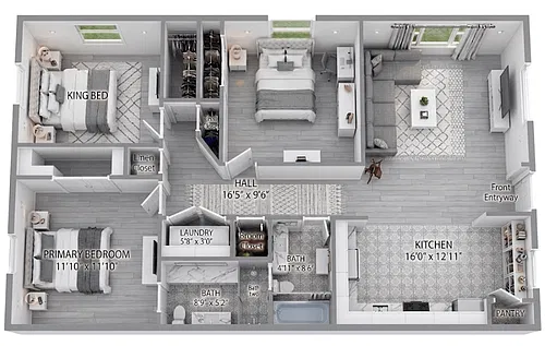 Floor plan Three Bedroom Two Bath
