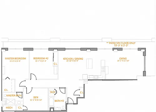 Floor plan 2 Bed/2 Bath Den-B