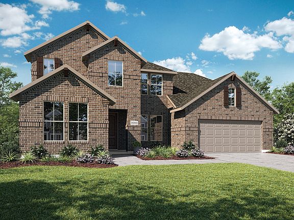 Elevation B is a two story full brick traditional home design with ample front windows to provide na