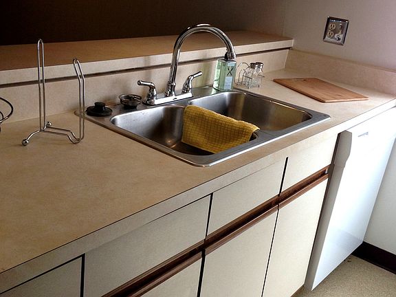 Ample cabinets and counter space!