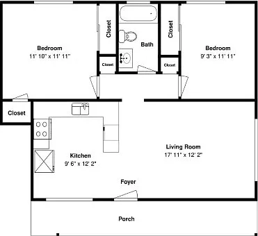 Floor plan 2 Bedroom 1 Bath