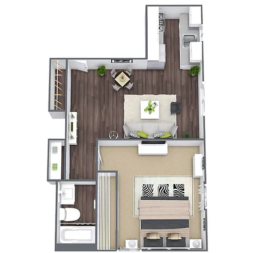 Floor plan A2: 1 Bed 1 Bath