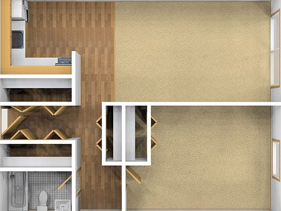 One Bedroom Unfurnished 3D View One Bedroom Unfurnished 3D View