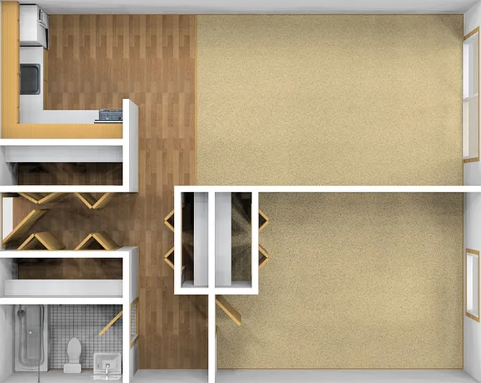 One Bedroom Unfurnished 3D View One Bedroom Unfurnished 3D View