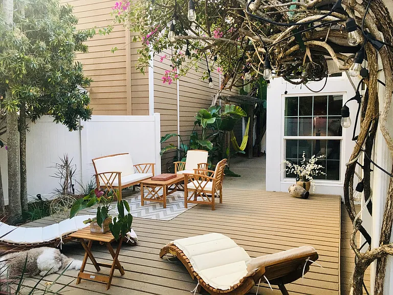 Backyard relaxing and eating outdoors