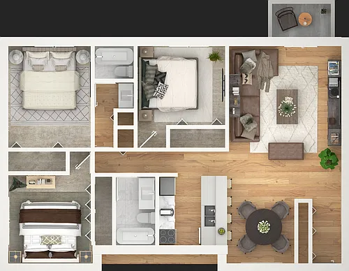 Floor plan Three Bedroom 2 Bath