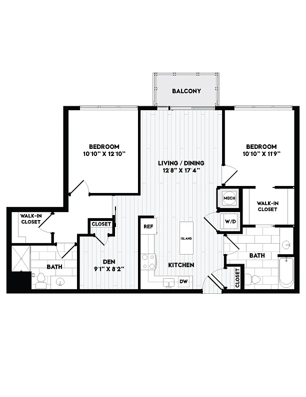 Floor plan 2 Bed/2 Bath Den-BD1