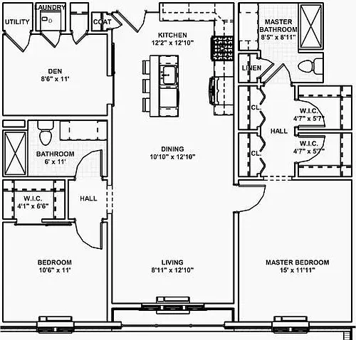 Floor plan 2 Bed 2 Bath With Den