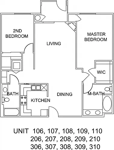 Floor plan Two-Bedroom Two-Bathroom - B