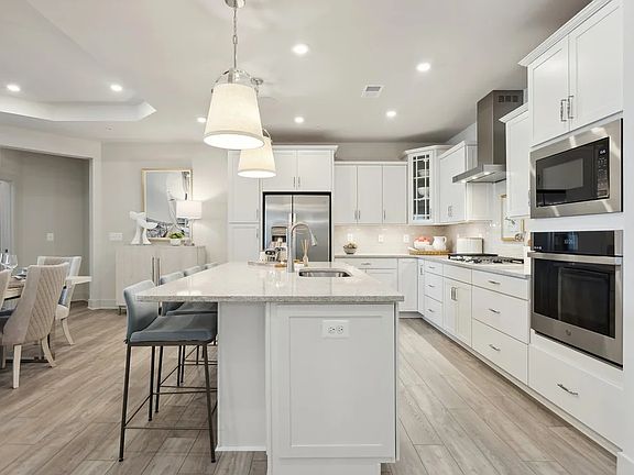 Kitchen with island and pendant lighting