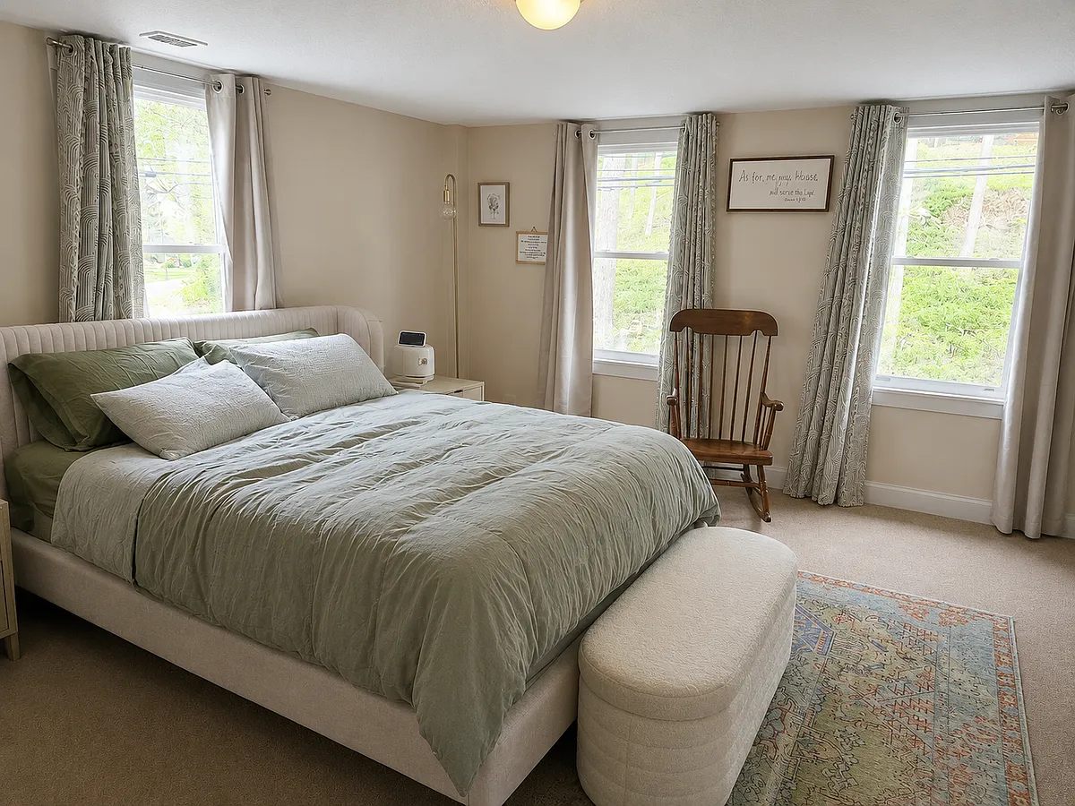 Bright and airy primary bedroom complete with walk-in closet. An extra large space for a home built in the 1800's. - 53 Valley Rd #53
