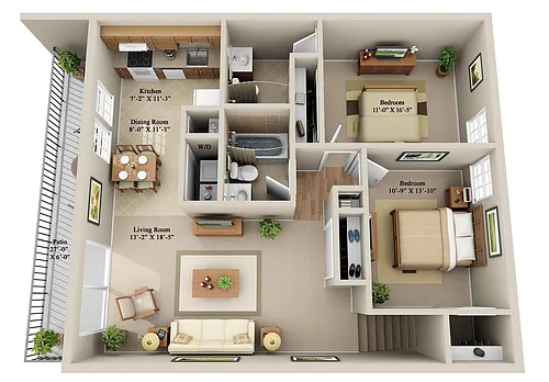 Floor plan 2 BDRM 2 BATH UP